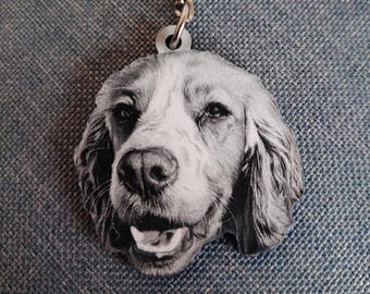 Laser Engraved Pet Portrait Keychain: Personalized Dog Memorial Gift