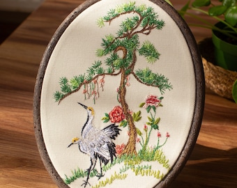 Crane Bird Embroidery, Hoop Art, Thread Painting, Handmade, Original Artwork, Gift for Bird Lovers, Handmade Gift, Embroidery Art