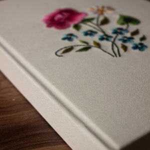 Embroidered Notebook Pink Rose and Flowers, Handmade Journal, Book, Linen, Personalized Gift image 5