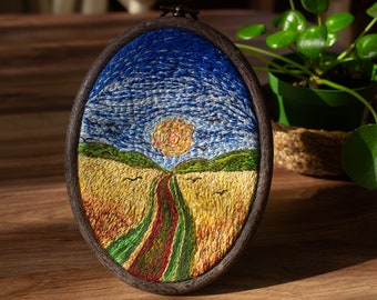 Landscape Embroidery, Hoop Art, Thread Painting, Handmade, Original Artwork, Handmade Gift, Embroidery Art (12cm*15cm)