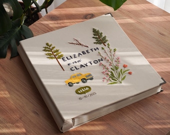 Personalized Embroidered Photo Album, Custom Wedding Keepsake, Hand-Embroidered Linen Cover (34x34cm)
