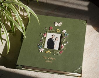 Personalized Hand Embroidered Linen Photo Album (34x34cm)