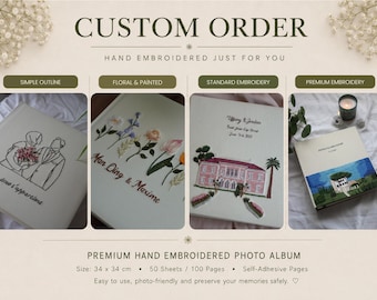 Custom Embroidered Wedding Photo Album | Handmade Linen Guest Book | Personalized Embroidery from Your Photo | Heirloom Gift