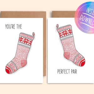 You&#39;re the Perfect Pair Christmas socks double card anniversary holiday slipper socks downloadable printable greetings card