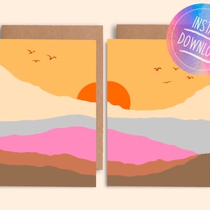 Double greetings card for couples, twins, friends 4 options printable downloadable sunset