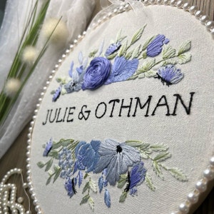Personalized ring cushions Lace embroidery drum, boho wedding ring holder with names dried flowers wedding gift with embroidery factory