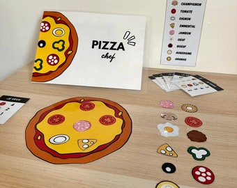 Children's role play, Children's pizza game, build a pizza, make a pizza, montessori, busybook, learn to count, prepare an order