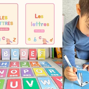 Flashcard Alphabet Majuscule minuscule, Apprendre l’alphabet, apprendre à lire et écrire alphabet, enfant, busybook kids, tracing cards