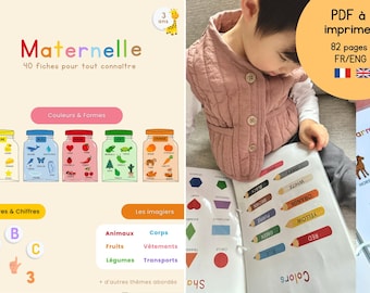 Kindergarten, Montessori activity booklet, learning colors, learning to read, children's game, kindergarten book, French and English, PDF