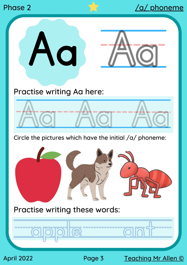 Letter A Phonics & Handwriting Workbook Independent Printable Etsy