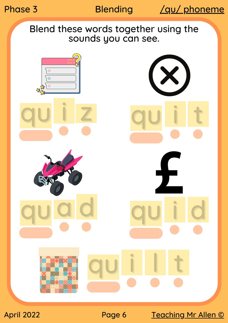 QU Digraph Phonics & Handwriting Workbook Independent Etsy