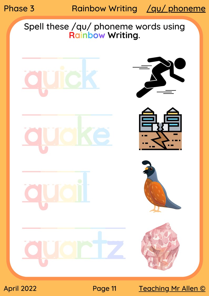 QU Digraph Phonics & Handwriting Workbook Independent Etsy