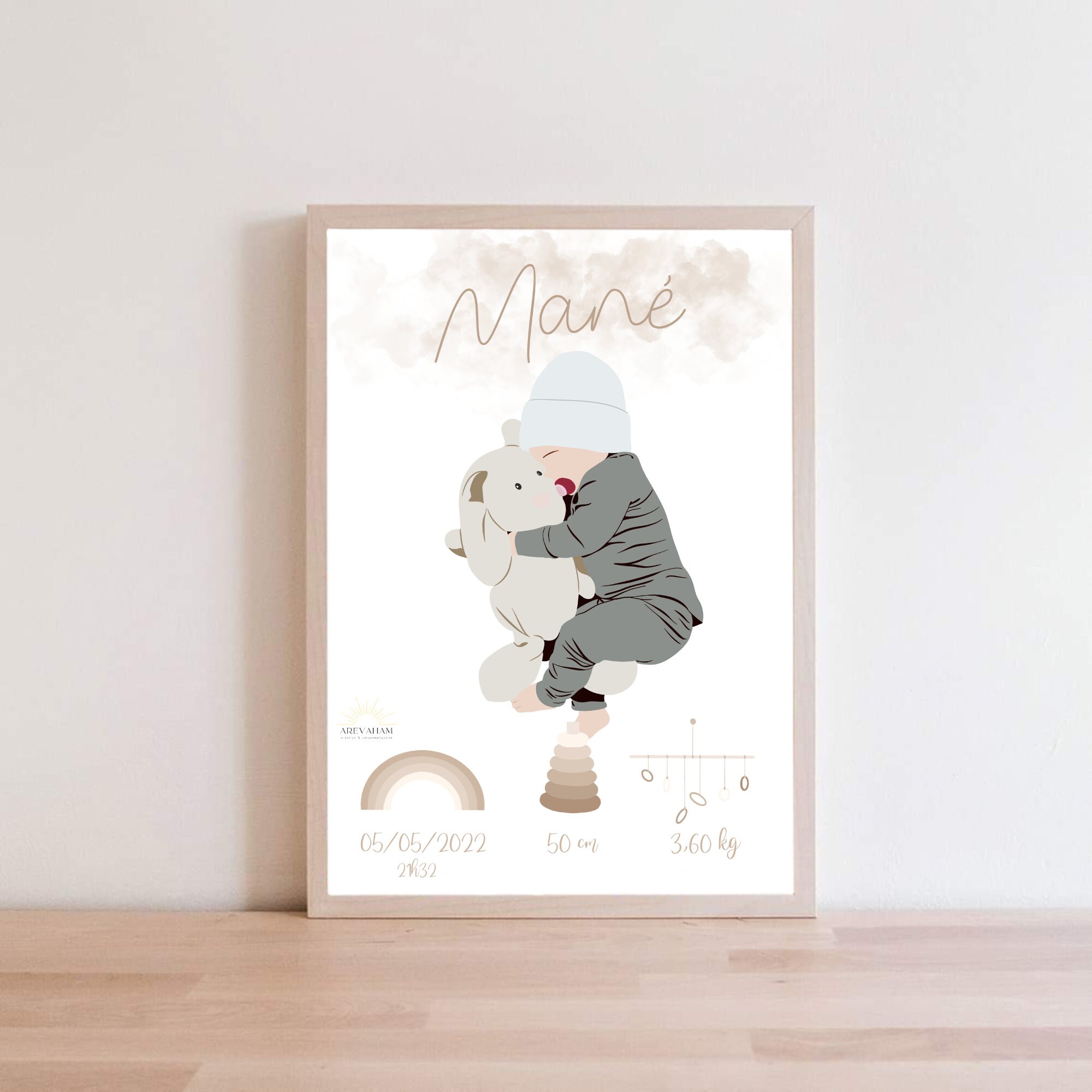 Illustration Personnalisée - Naissance Bébé Affiche Annonce