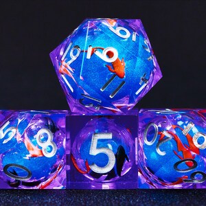Koi Fish Liquid Core dnd dice set for role playing games , Galaxy Liquid Core Dungeons and Dragons Dice Set for D&D Gift, Resin rpg dice set