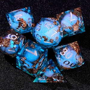 New Arrivals!! Liquid core dice set , Dnd dice set liquid core for dnd gifts , Resin sharp edge dice set dnd, D20 d&d dice , Galaxy Dice set