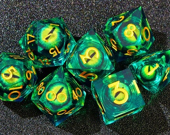 Green Beholder's Eye liquid core dnd dice set , Liquid core d6 d20 dice , Dragon eye dice set , Dungeons and dragons dice set for dnd gifts