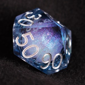 Liquid core dice set for role playing games , Blue dungeons and dragons dice set , Galaxy d&d dice set , Resin sharp edge dice set