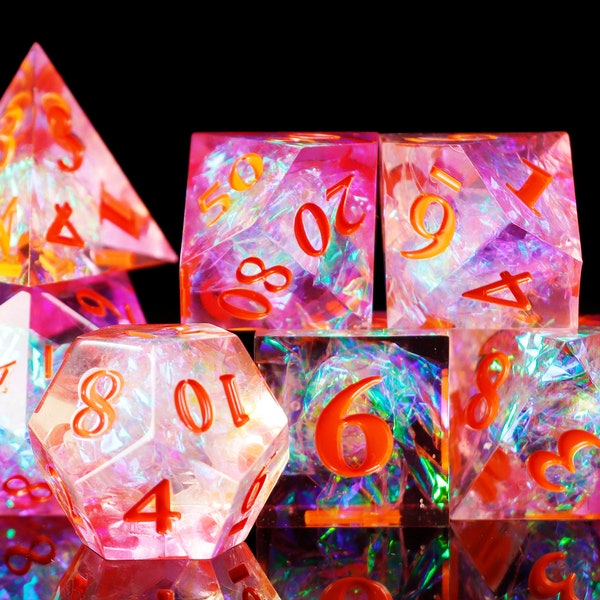 Pink dice set resin for role playing games , Resin d&d dice set for gift , Galaxy dice set , Resin dungeons and dragons dice set