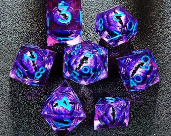 Dragon Eye dnd dice set liquid core for d&d gifts , Beholder's Eye liquid core dice set , Ideal for Fantasy Gaming , Resin d and d dice set