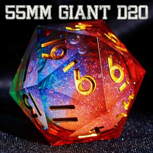 Giant 55 mm Red Blue liquid core d20 dice set for role playing games,Large liquid core d20 dice,Chonk 55 mm dnd dice liquid core for d&d gifts