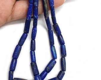 Natural Lapis Lazuli Pipe Shape Beads-Smooth Unpolished Lapis Bead-Lapis Beads-Smooth Beads-Lapis Lazuli-Lapis Pipe Shape Beads-20 Inch