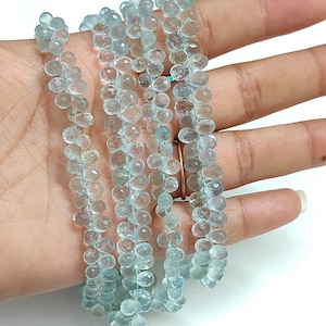 Cuentas de aguamarina natural tipo briolette - Cuentas de aguamarina en forma de gota - Cuentas de aguamarina tipo briolette facetadas - Cuentas de piedras preciosas facetadas tipo aguamarina - Cuentas de aguamarina
