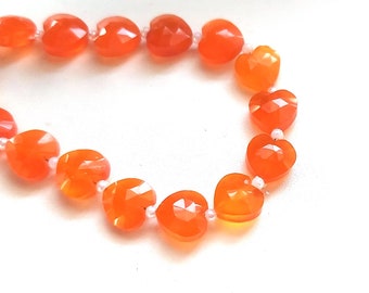 Natural Carnelian Beads, Faceted Heart Briolette, 7 inch, 10mm