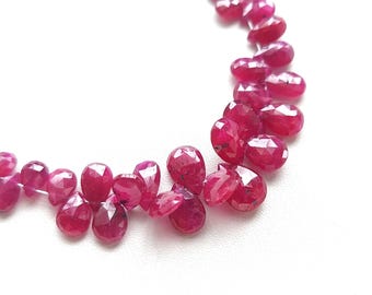 Natuurlijke robijnkleurige briolette kralen met facetten, peervormig, geschikt voor het maken van sieraden.