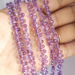 Natural Amethyst Faceted Briolette-3.5x5mm-3.5x6mm Approx-Drop Briolette Bead-Amethyst Teardrop Bead-Gemstone Bead-8 inch-Amethyst Briolette