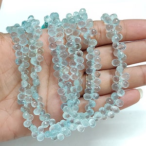 Cuentas de aguamarina natural facetadas tipo briolette - Cuentas de aguamarina - Cuentas de lágrima de agua - Cuentas de aguamarina tipo briolette - Cuentas de piedras preciosas de aguamarina - 8,5 pulgadas