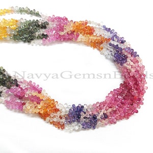 Natural Multi Sapphire Drop Beads-2x4mm-3x5mm Approx-17 inch-Sapphire Faceted Bead-Multi Sapphire Briolette-Sapphire Teardrop Bead Briolette