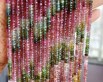 Natural Multi Tourmaline Faceted Rondelle Beads, 15 inch