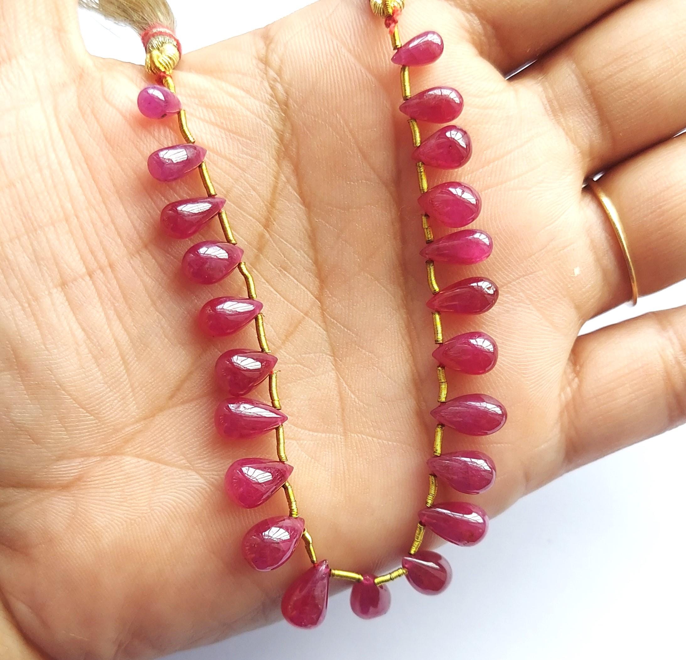 Natural Ruby Teardrop Smooth Briolette: Longido Ruby Bead, 6 Inch ...