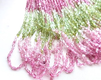 Natural Pink Green Tourmaline Oval Beads- 2x3mm-3x4mm Approx-17 inch long-High Quality-Smooth Tourmaline-Oval Beads-Shaded Tourmaline Beads