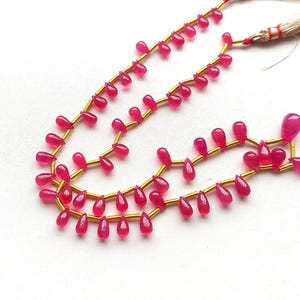 Natural Ruby Drops Beads, Pink Smooth Briolette Glass Filled, 15 Inch