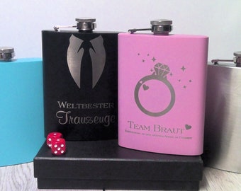 Hip flask with engraving