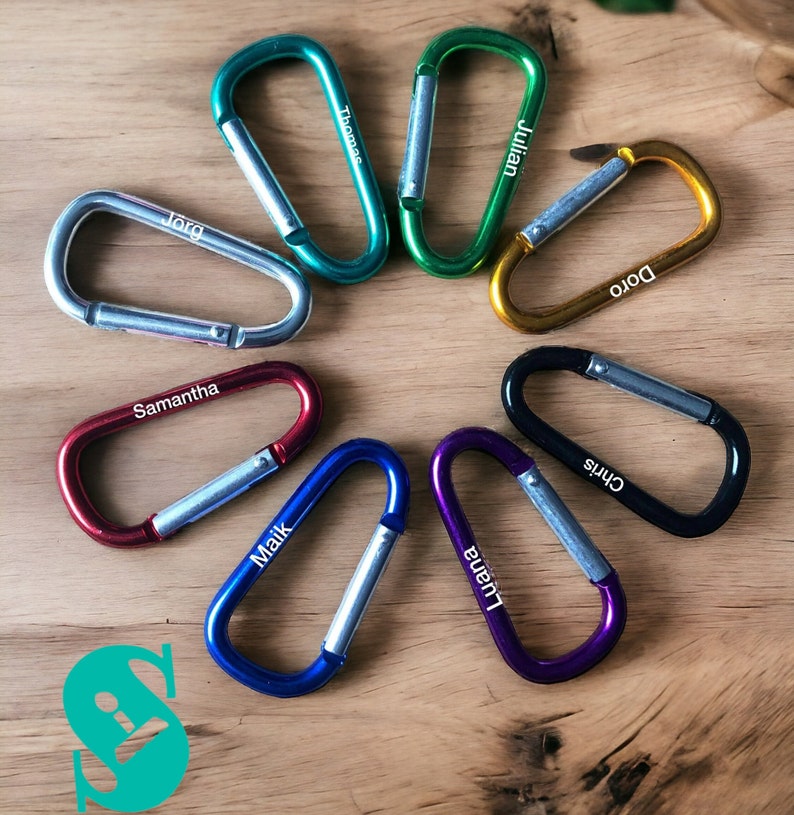 Kleine Karabiner 
in schönen Farben zum personalisieren.