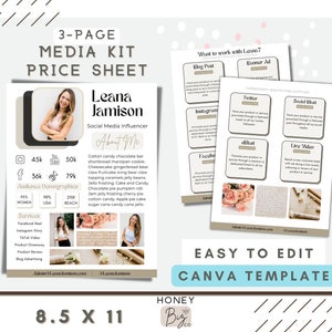 Plantilla de kit de medios de 3 páginas Canva - Kit de medios de Blogger - Hoja de tarifas de blog - Kit de medios de influencers Tiktok - Tarjeta de tarifas de Instagram - Leana Jamison