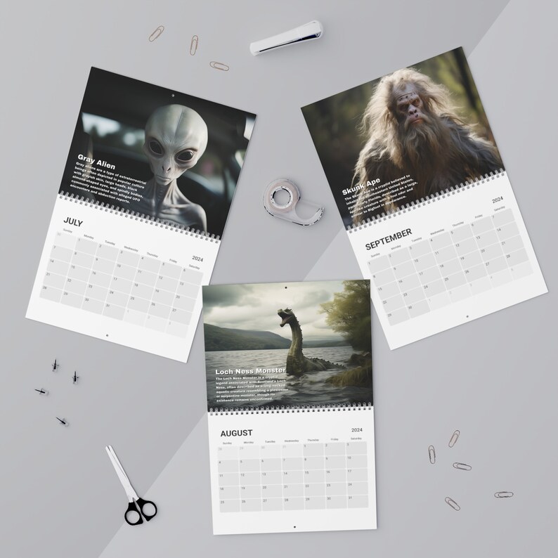 Mysterious Creatures Calendar 2024, Cryptid Alien Monsters Etsy