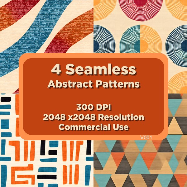 4 Seamless Abstract Avant-garde Patterns, Commercial Use