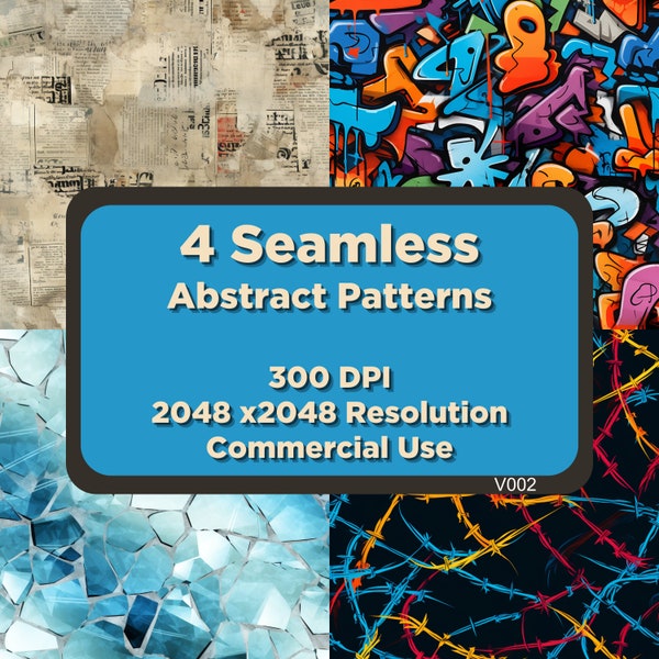 Seamless Abstract Avant-garde Set of 4 Patterns, Commercial Use