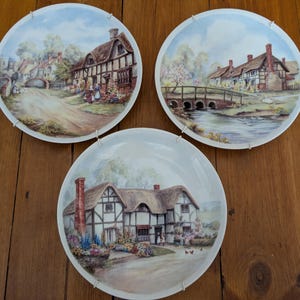 Royal Worcester Decorative Plates Set of Three Countryside Detail Vintage Houses