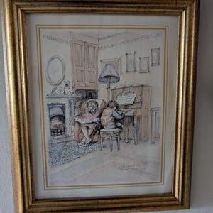 Piano Practice by Margaret Clarkson 1989 Frame Signed