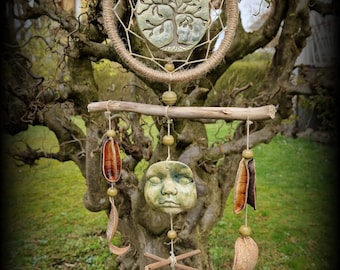 arbre de vie fait à la main capteur de rêves carillon éolien argile perles de bois flotté Yggdrasil naturel païen magick sorcellerie décoration murale mobile boho