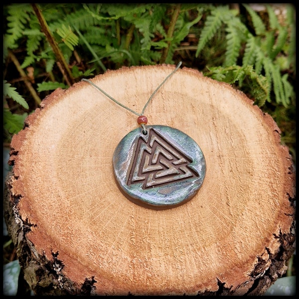 beautiful necklace ceramic Wotan knot Valknut handmade Odin pagan viking