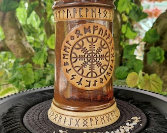 Großer Muspell Runen Krug Bierkrug handmade Keramik ton pagan wicca witchcraft hexe witch larp Bierkrüge muspelheim weissbierkrug