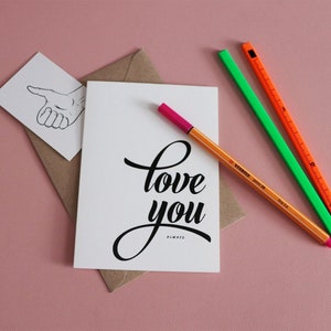Cartão comemorativo A6 Love You Always em branco ou marrom reciclado inclui envelope