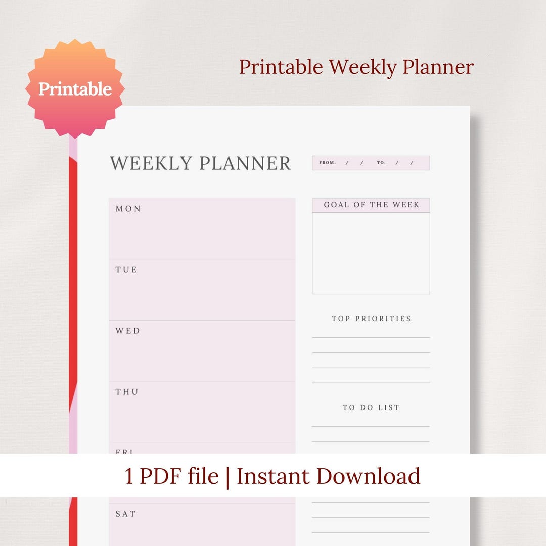 Printable Weekly Planner, A4 | to Do List, Week Schedule Goals ...