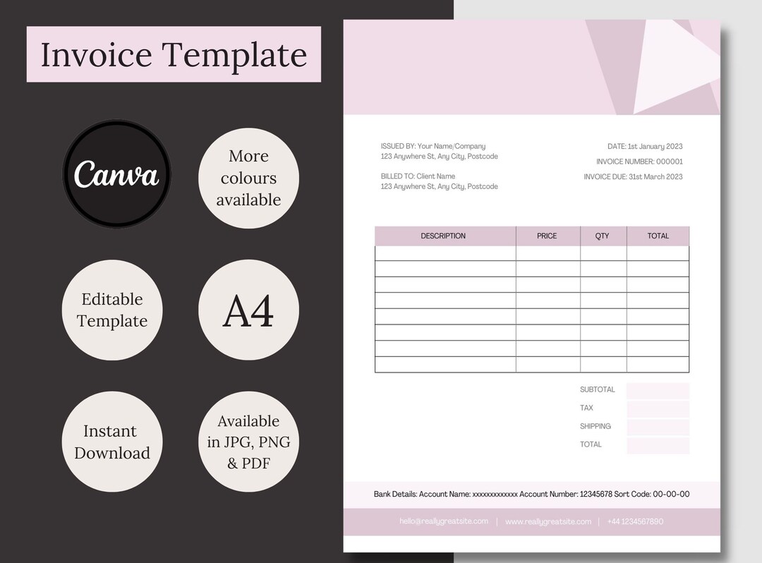 Invoice Template Customisable Invoice Template Download - Etsy