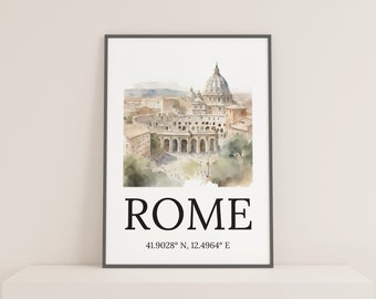 Rome Print, Rome Poster, Rome Digital Art Print, Rome Watercolour Printable Wall Art